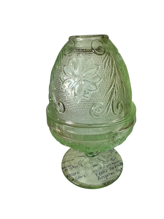 Indiana Glass Other - Tiara Indiana Glass Chantilly Green Fairy Lamp 2-pc Candleholder Decor Vtg 70s
